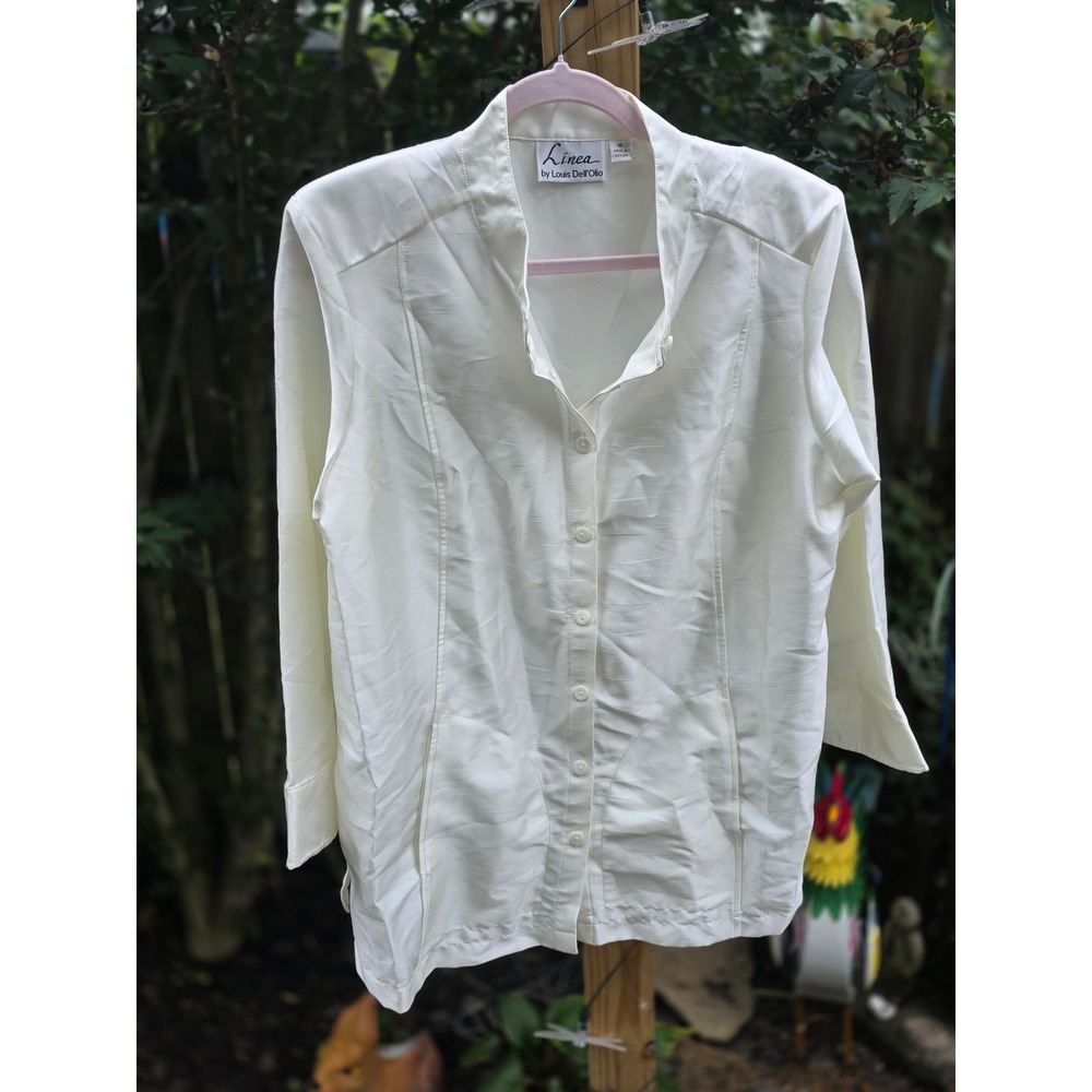 Linea by Louis Dell'Olio Cream Button Front Blouse Wing Collar Pockets Size 16